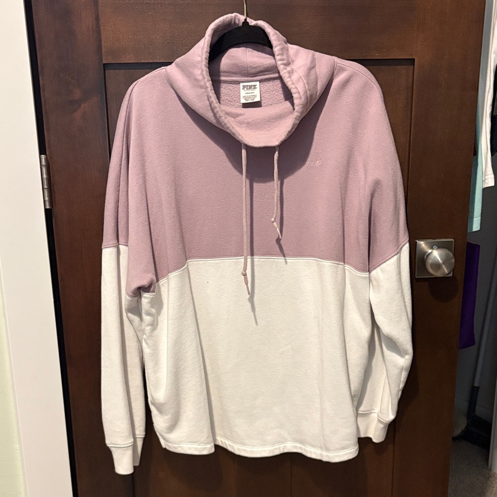 PINK Victoria's Secret Mauve and White Cowl Neck Sweater